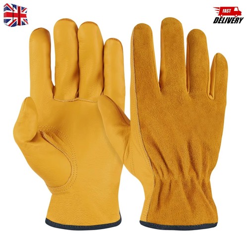 Yellow leather work gloves - leather,